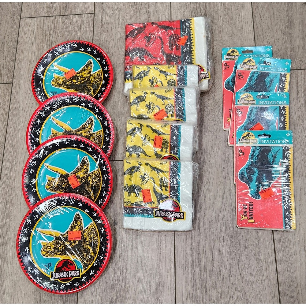 Vintage 90s Jurassic Park Party Supplies Bundle Sealed Plates Napkins Invitation